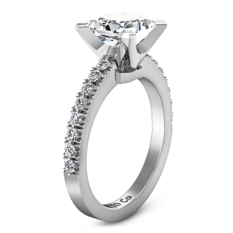 Pave Princess Cut Diamond Engagement Ring Prima 14K White Gold
