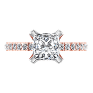 Pave Diamond Princess Cut Engagement Ring Prima 14K Rose Gold