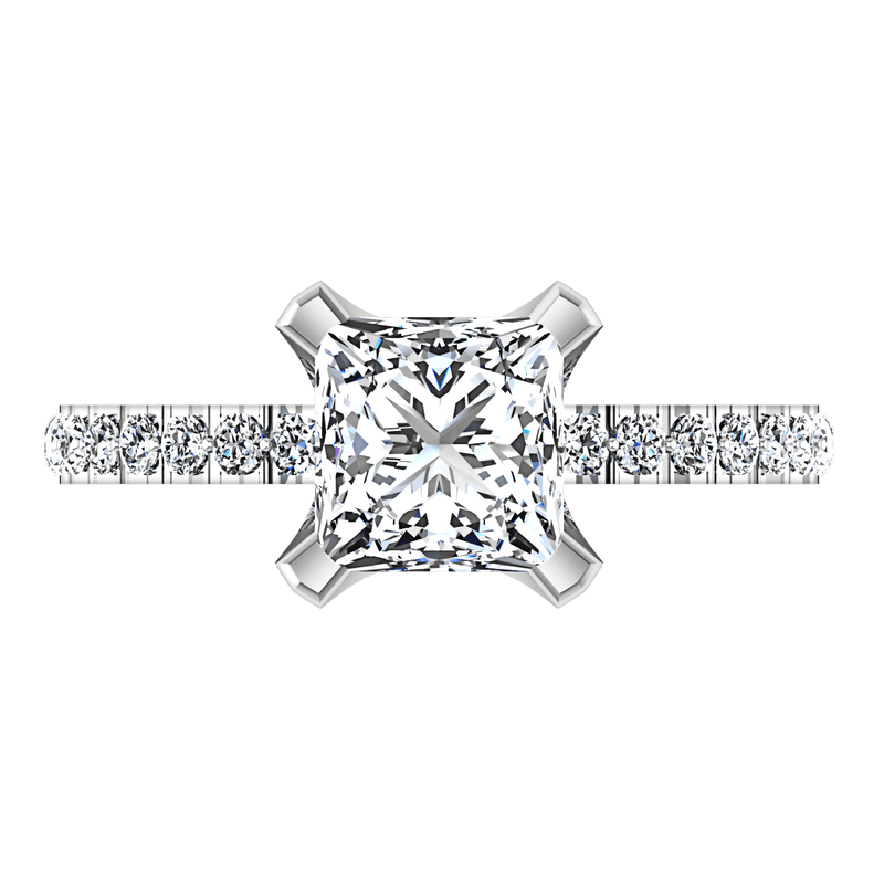 Pave Princess Cut Diamond Engagement Ring Prima 14K White Gold
