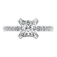 Pave Princess Cut Diamond Engagement Ring Prima 14K White Gold