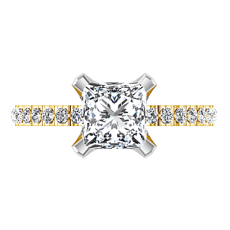 Pave Princess Cut Engagement Ring Prima 14K Yellow Gold