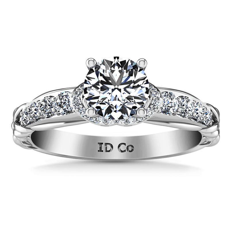 Round Diamond Pave Engagement Ring Flora 14K White Gold
