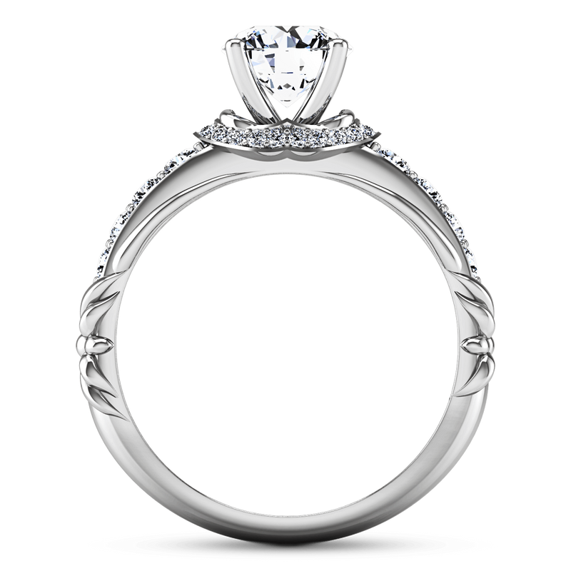 Round Diamond Pave Engagement Ring Flora 14K White Gold