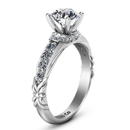 Round Diamond Pave Engagement Ring Flora 14K White Gold