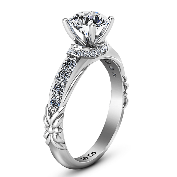 Round Diamond Pave Engagement Ring Flora 14K White Gold