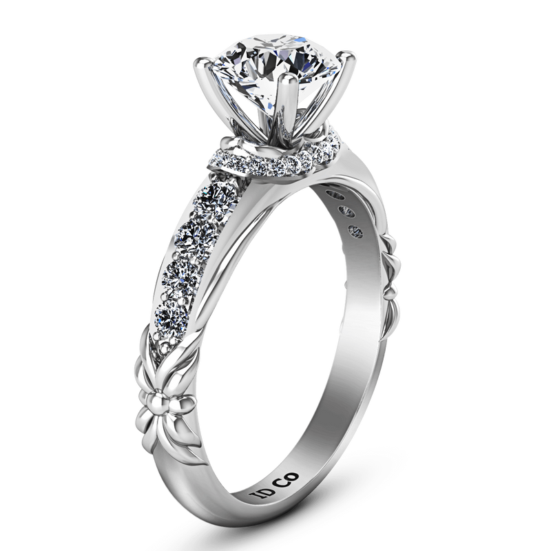 Round Diamond Pave Engagement Ring Flora 14K White Gold