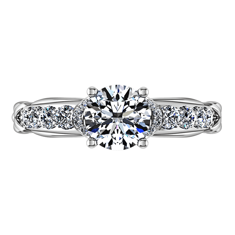 Round Diamond Pave Engagement Ring Flora 14K White Gold