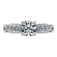 Round Diamond Pave Engagement Ring Flora 14K White Gold