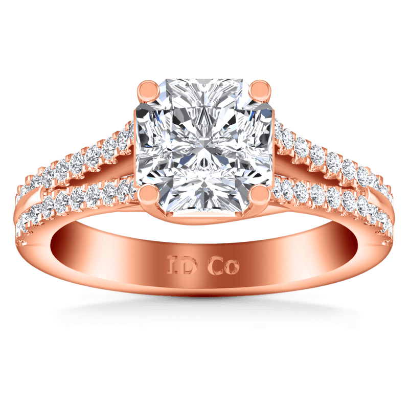 Pave Diamond Cushion Cut Engagement Ring Dahlia 14K Rose Gold