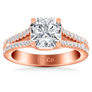 Pave Diamond Cushion Cut Engagement Ring Dahlia 14K Rose Gold