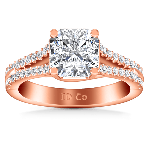Pave Diamond Cushion Cut Engagement Ring Dahlia 14K Rose Gold