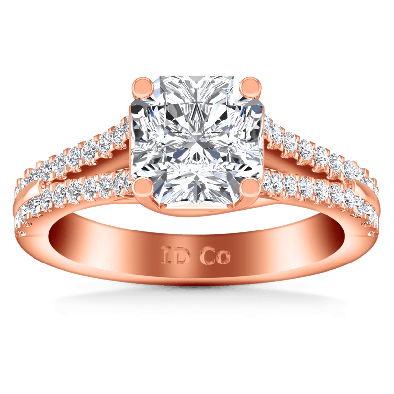 Pave Diamond Cushion Cut Engagement Ring Dahlia 14K Rose Gold