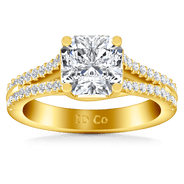 Pave Cushion Cut Engagement Ring Dahlia 14K Yellow Gold