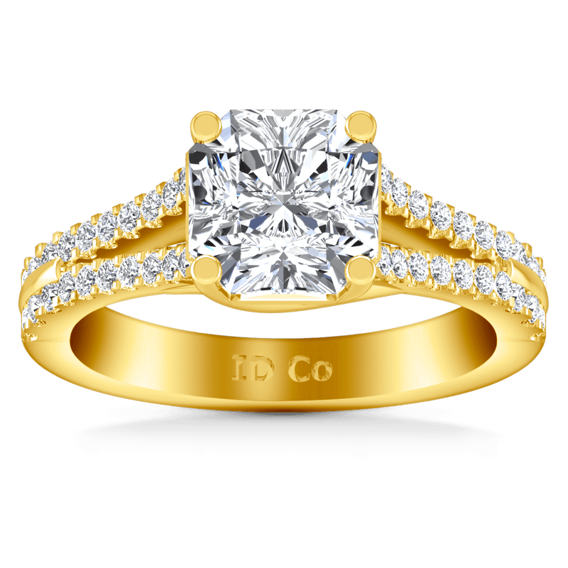Pave Cushion Cut Engagement Ring Dahlia 14K Yellow Gold