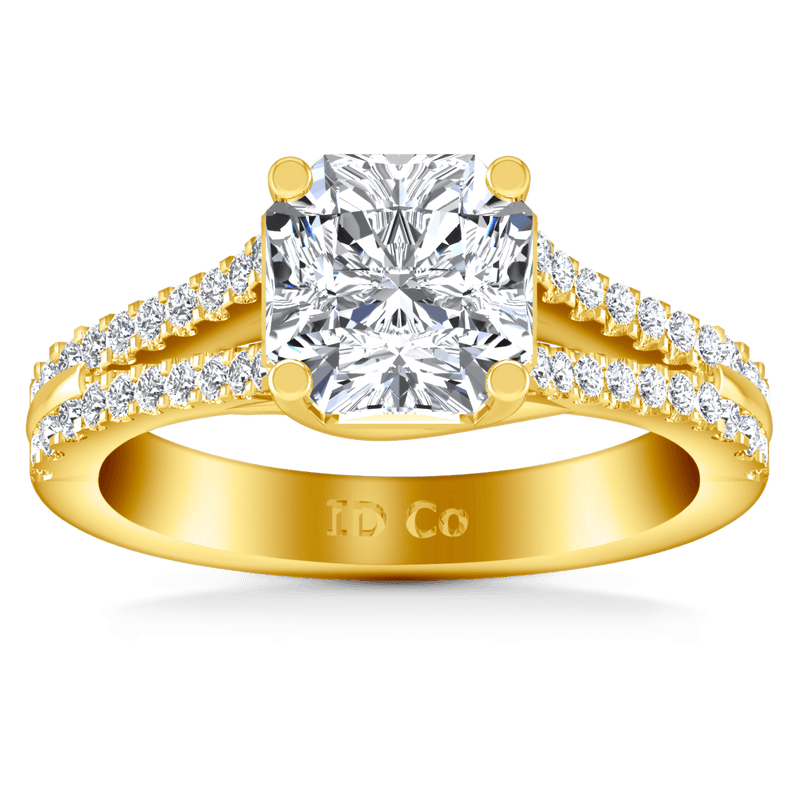 Pave Cushion Cut Engagement Ring Dahlia 14K Yellow Gold