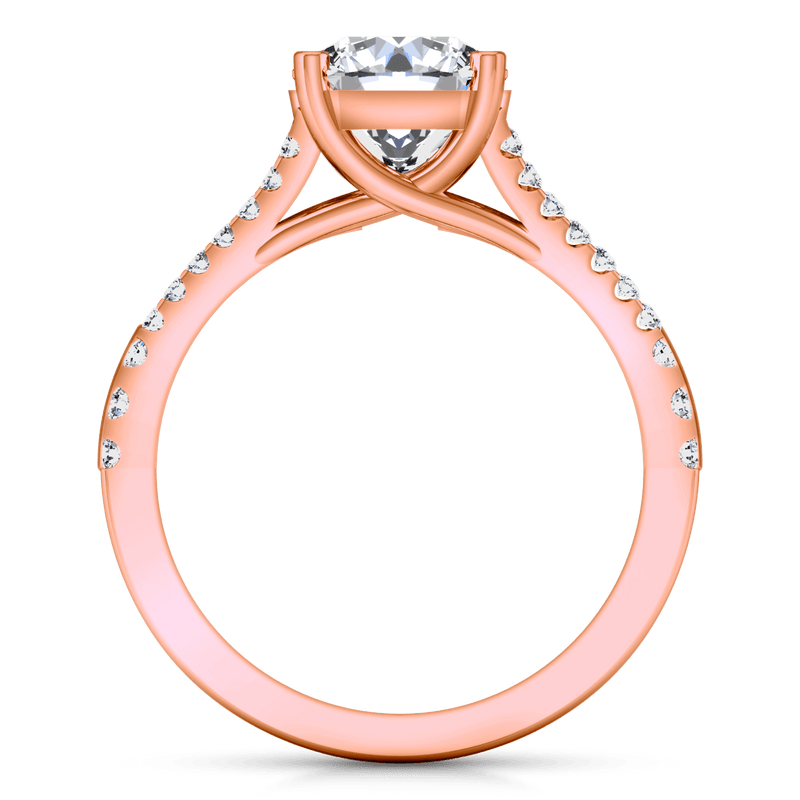 Pave Diamond Cushion Cut Engagement Ring Dahlia 14K Rose Gold