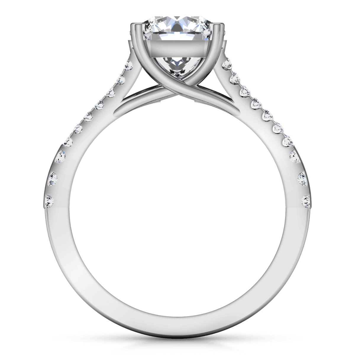 Pave Cushion Cut Diamond Engagement Ring Dahlia 14K White Gold
