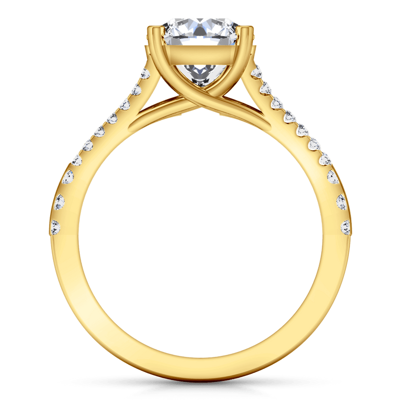 Pave Cushion Cut Engagement Ring Dahlia 14K Yellow Gold