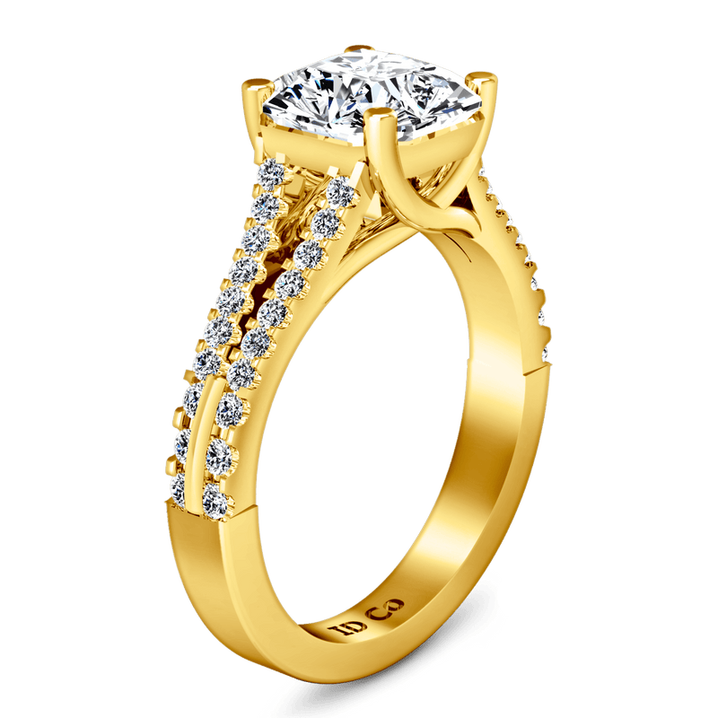 Pave Cushion Cut Engagement Ring Dahlia 14K Yellow Gold