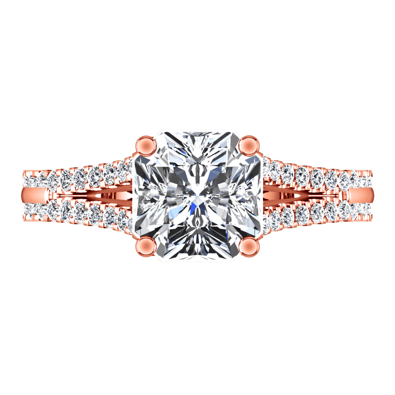 Pave Diamond Cushion Cut Engagement Ring Dahlia 14K Rose Gold