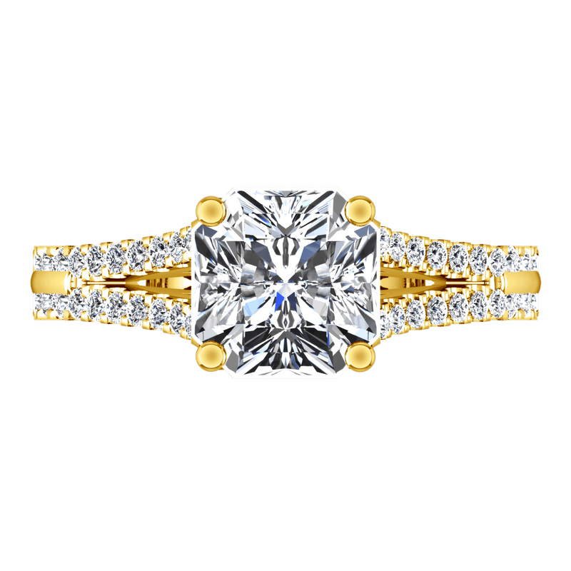 Pave Cushion Cut Engagement Ring Dahlia 14K Yellow Gold