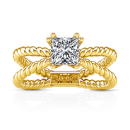Solitaire Diamond Princess Cut Engagement Ring Infinity 14K Yellow Gold