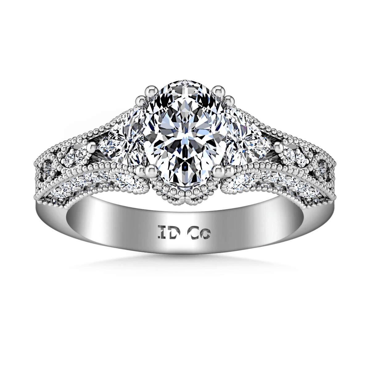 Pave Oval Diamond Engagement Ring Heritage 14K White Gold