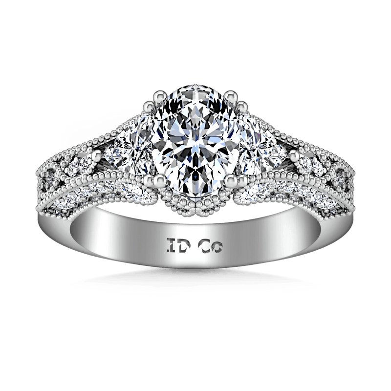 Pave Oval Diamond Engagement Ring Heritage 14K White Gold