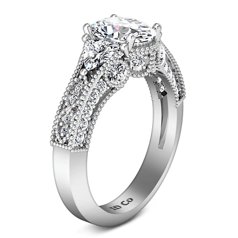 Pave Oval Diamond Engagement Ring Heritage 14K White Gold