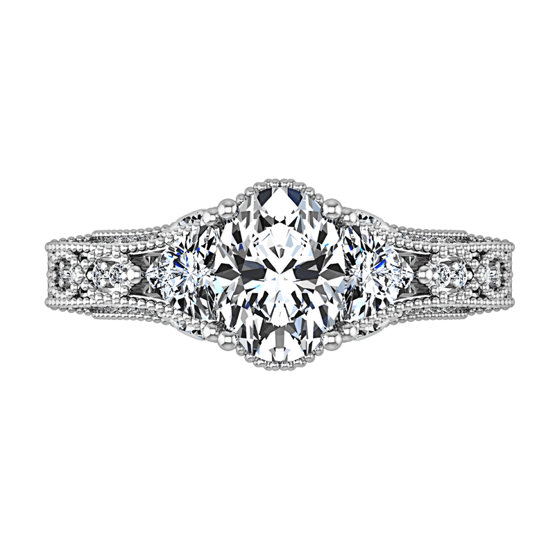 Pave Oval Diamond Engagement Ring Heritage 14K White Gold