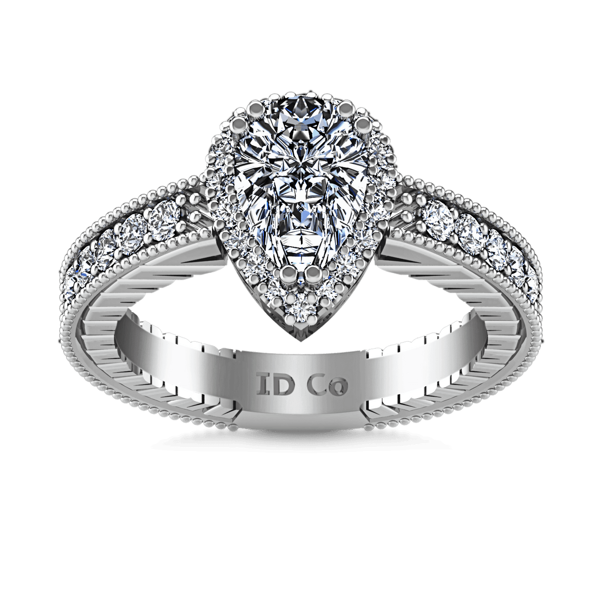 Halo Pear Diamond Engagement Ring Candence 14K White Gold