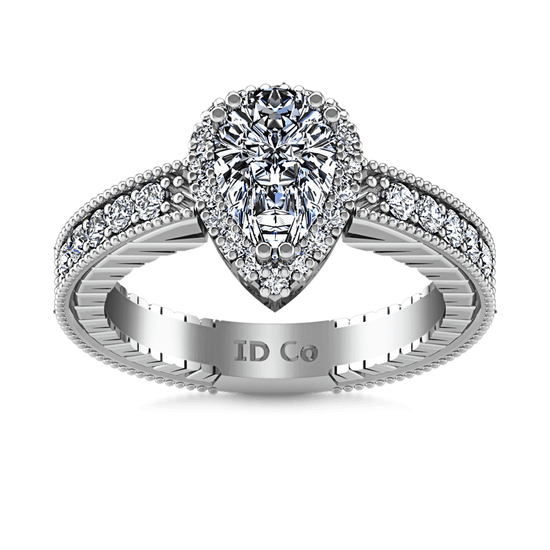 Halo Pear Diamond Engagement Ring Candence 14K White Gold