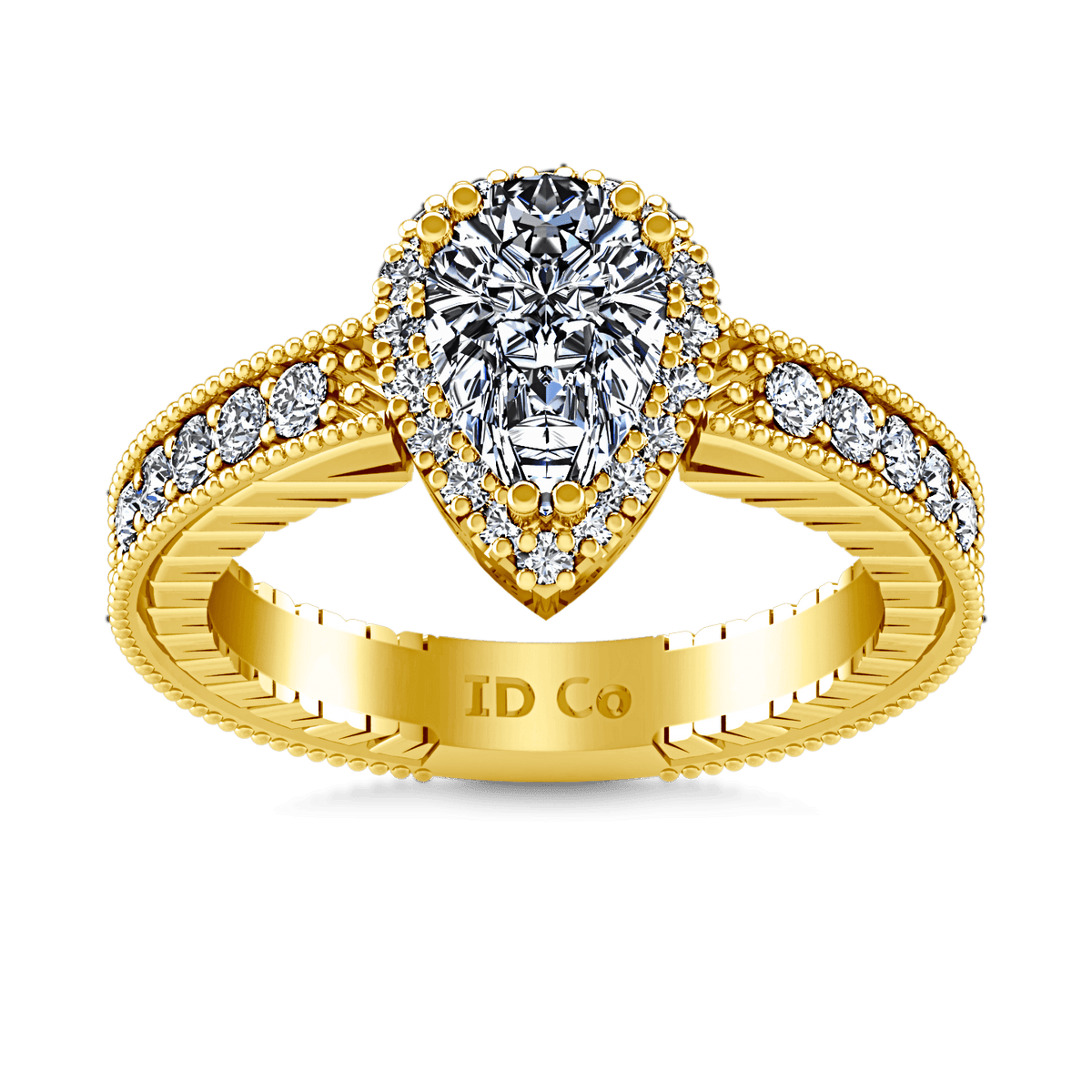 Halo Diamond  Engagement Ring Candence  14K Yellow Gold