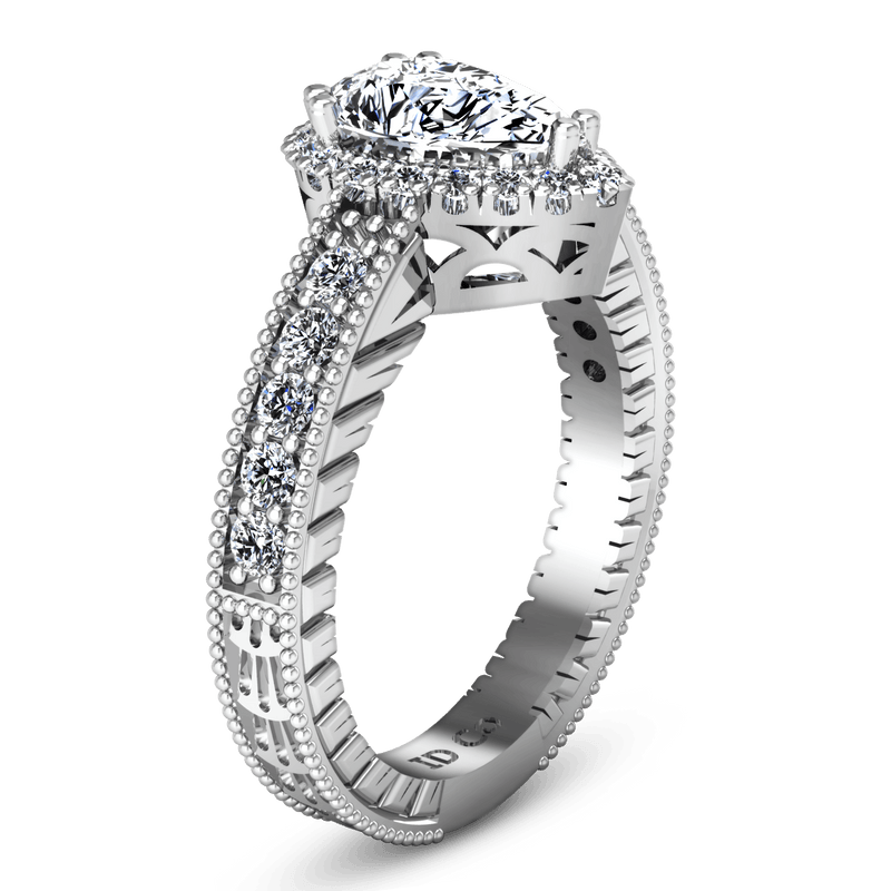 Halo Pear Diamond Engagement Ring Candence 14K White Gold