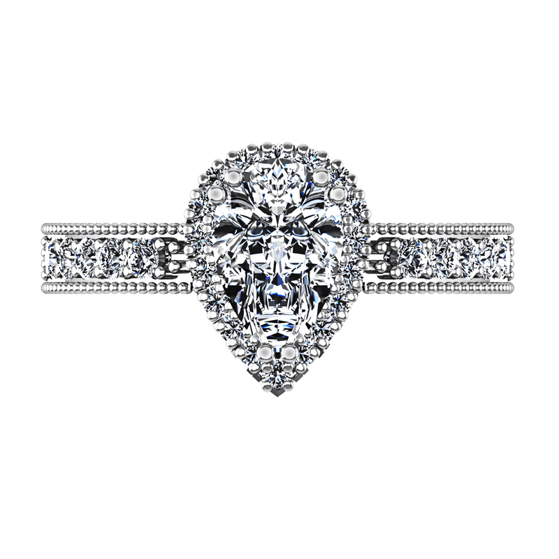 Halo Pear Diamond Engagement Ring Candence 14K White Gold
