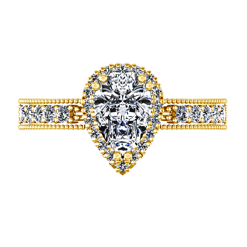 Halo Diamond  Engagement Ring Candence  14K Yellow Gold