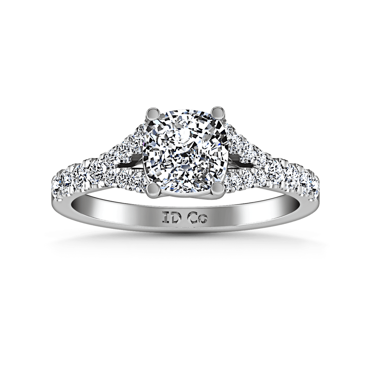 Pave Cushion Cut Diamond Engagement Ring Riverton 14K White Gold