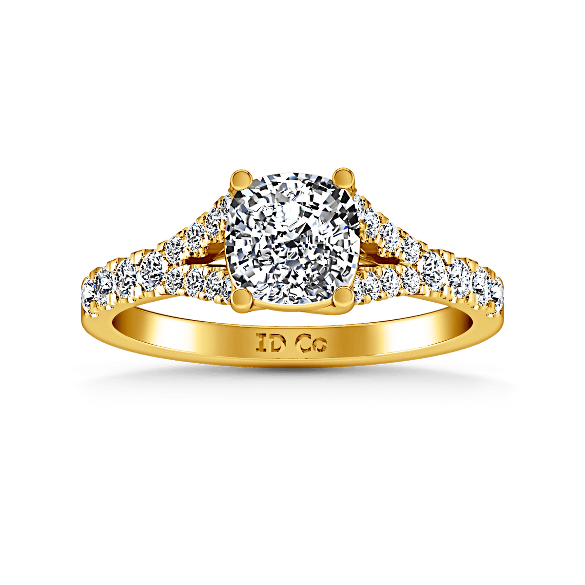 Pave Cushion Cut Engagement Ring Riverton 14K Yellow Gold