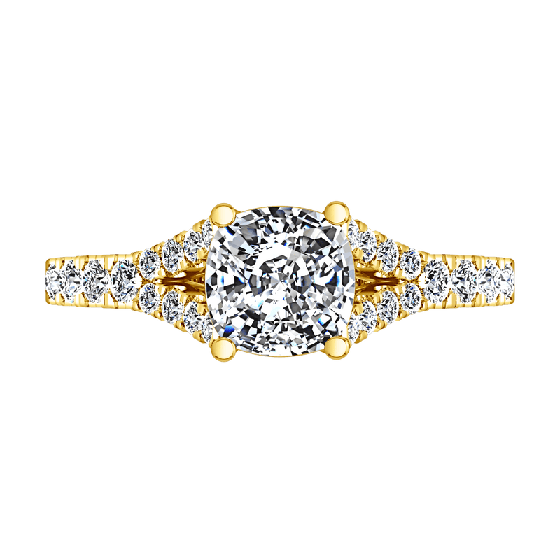 Pave Cushion Cut Engagement Ring Riverton 14K Yellow Gold