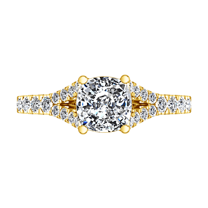 Pave Cushion Cut Engagement Ring Riverton 14K Yellow Gold
