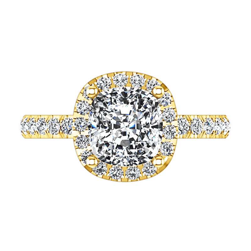 Halo Diamond Cushion Cut Engagement Ring Jessica 14K Yellow Gold