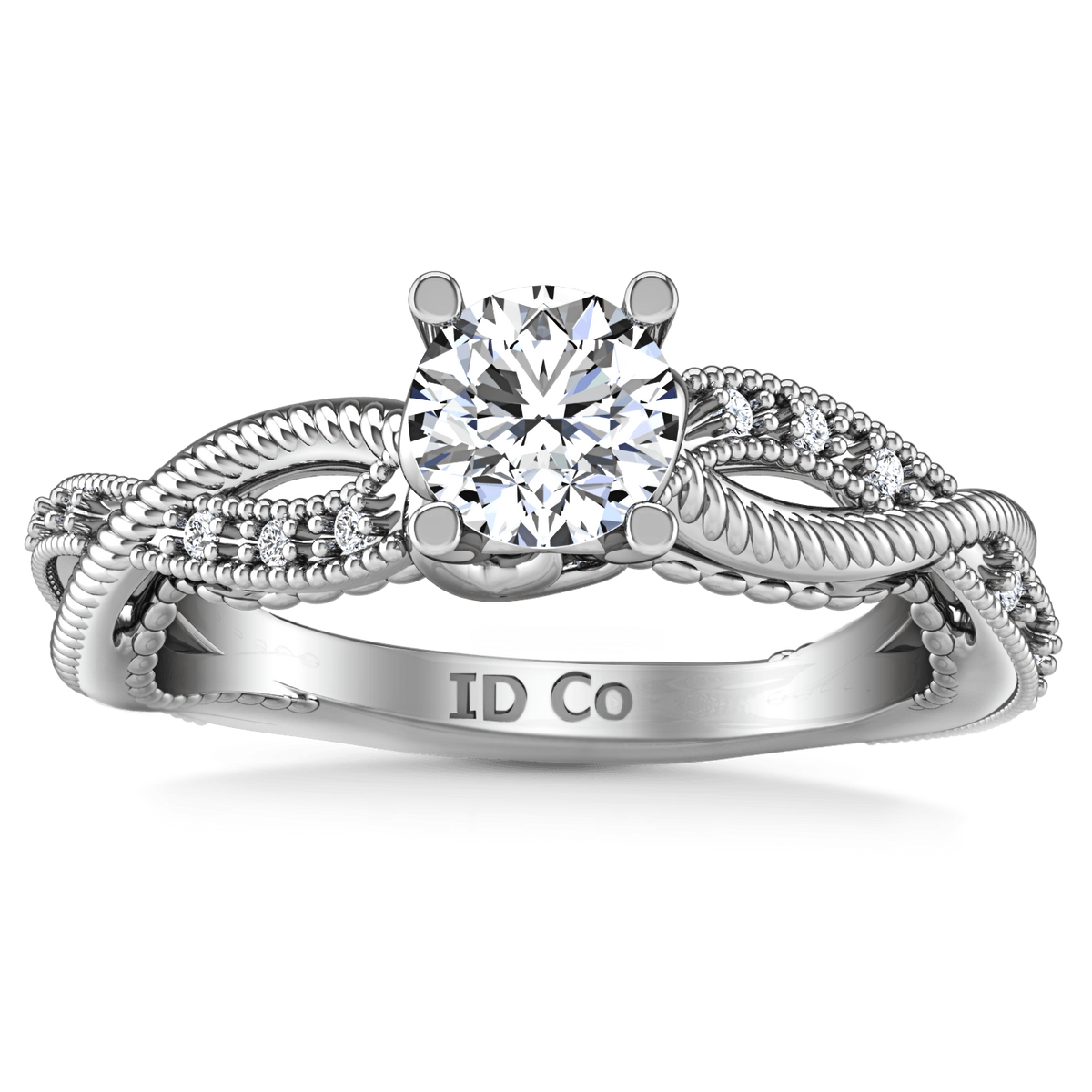 Round Diamond Pave Engagement Ring Maeve 14K White Gold