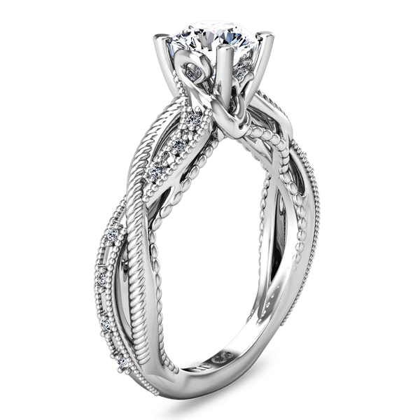 Round Diamond Pave Engagement Ring Maeve 14K White Gold