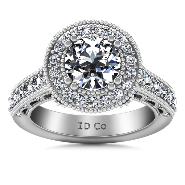 Round Diamond Halo Engagement Ring Angeline 14K White Gold