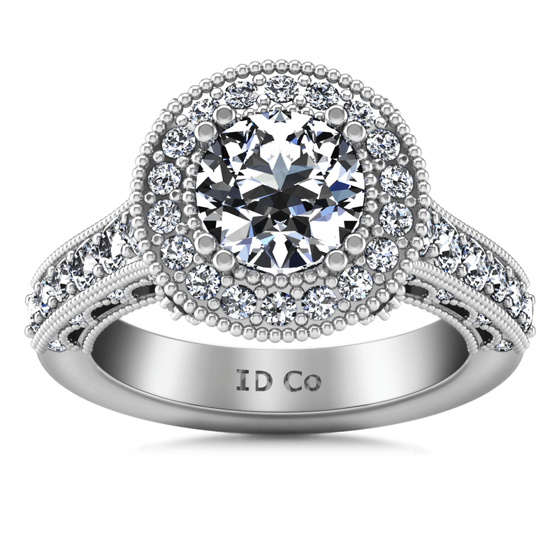 Round Diamond Halo Engagement Ring Angeline 14K White Gold