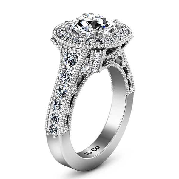 Round Diamond Halo Engagement Ring Angeline 14K White Gold