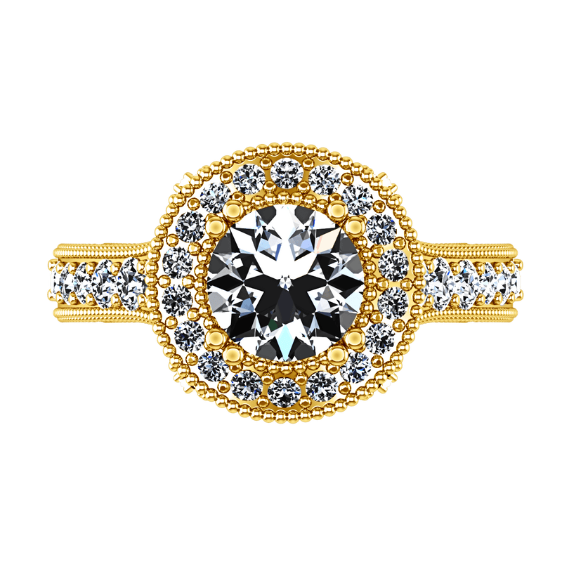 Halo Diamond Engagement Ring Angeline 14K Yellow Gold