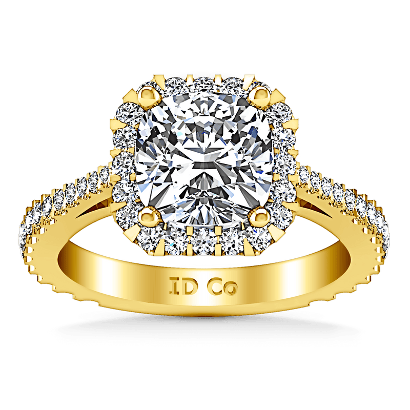 Halo Diamond Cushion Cut Engagement Ring Adalyn 14K Yellow Gold