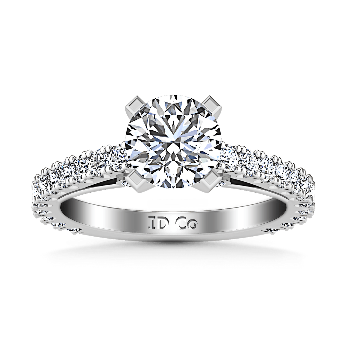 Round Diamond Pave Engagement Ring Eden 14K White Gold