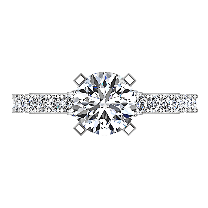 Round Diamond Pave Engagement Ring Eden 14K White Gold